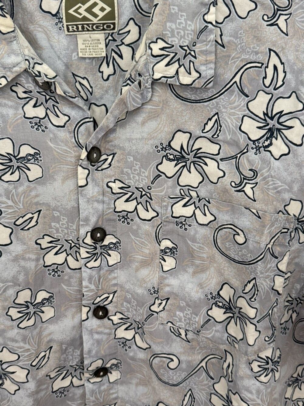 Vtg Ringo Sport Shirt Mens Large Blue Short Sleeve Button-Up Hawaiian Tropical